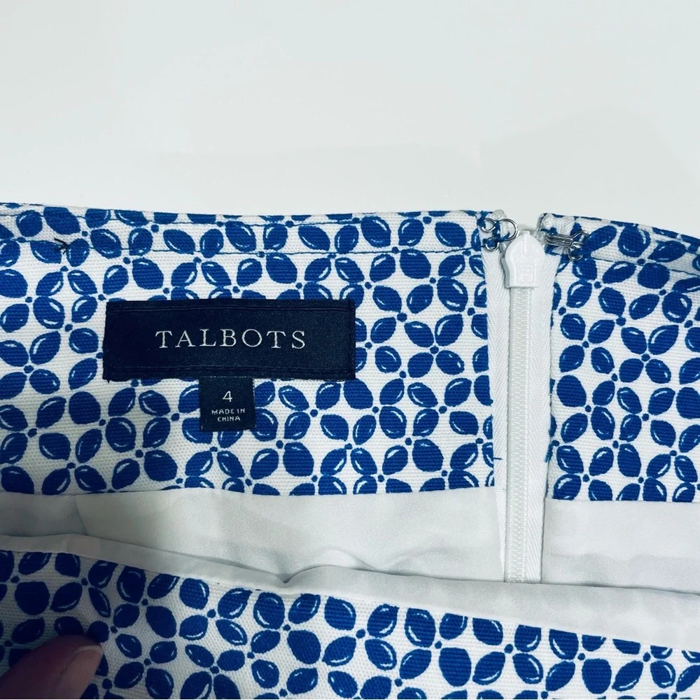 Talbots Blue and White Geometric Pencil Skirt, Size 4